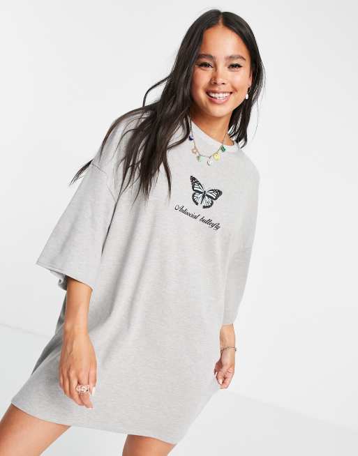 Skinnydip butterfly t-shirt dress in grey | ASOS