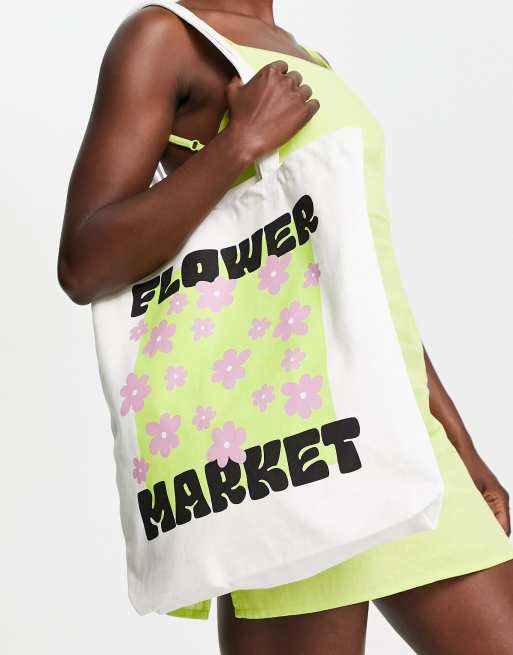Skinnydip canvas tote bag with flower market print