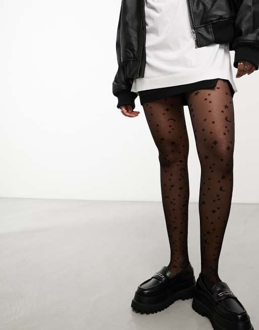 Skinnydip celestial print sheer tights in black
