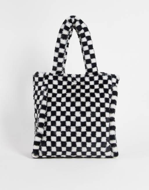 Black and white checkered tote bag sale