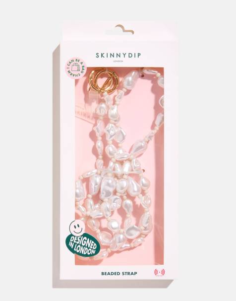 Skinnydip Chunky pearl cross body charm strap in gold - view 1