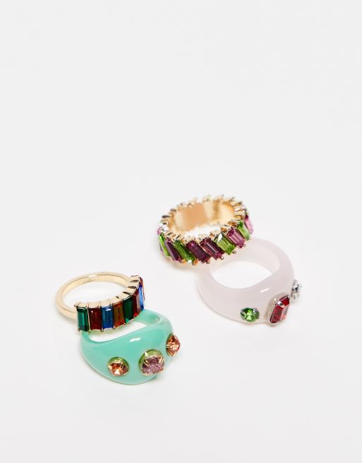 Skinnydip - Confezione da 4 anelli multicolore con gemme