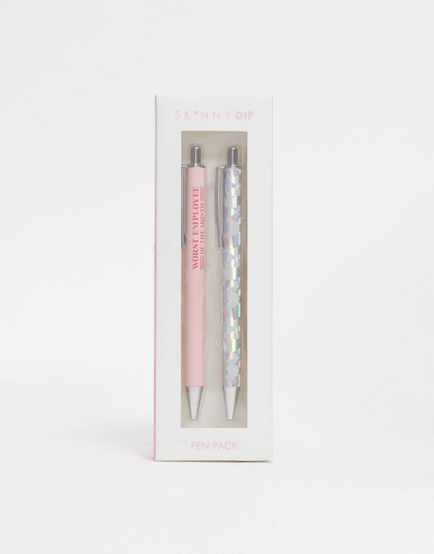 Skinnydip - Confezione di penne con scritta worst employee-Rosa