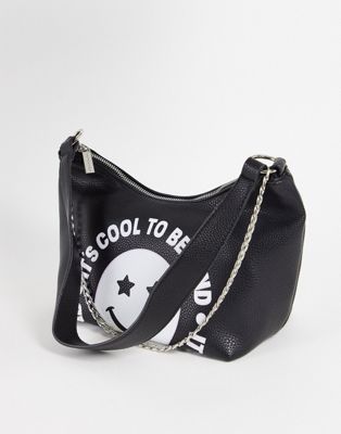Skinnydip cool to be kind slouchy shoulder bag with chain in black