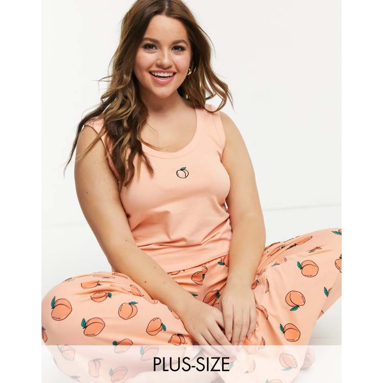 Skinnydip Curve pajama tank top and bottoms set in peach print