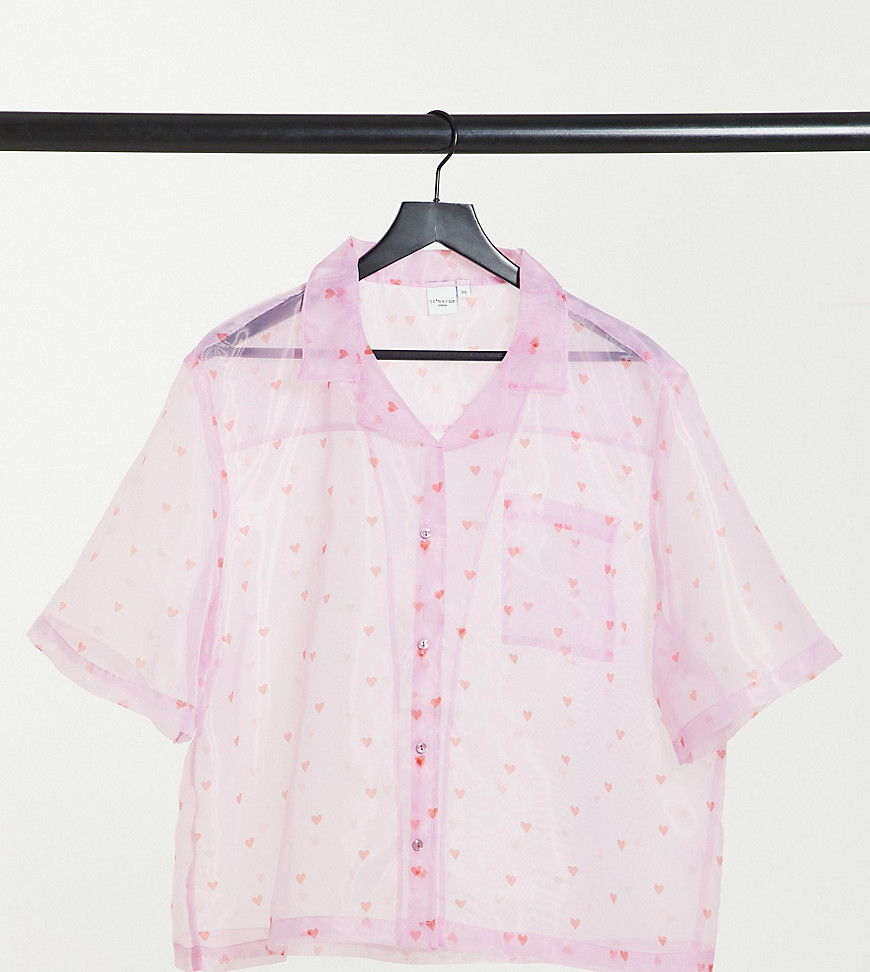 Skinnydip Curve – Skjorta i organza med sött hjärtmönster-Pink