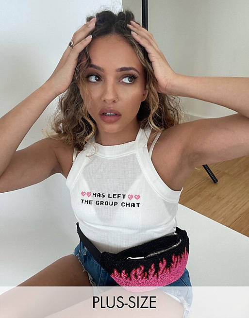 Skinnydip Curve x Jade Thirlwall fitted vest with group chat print in rib