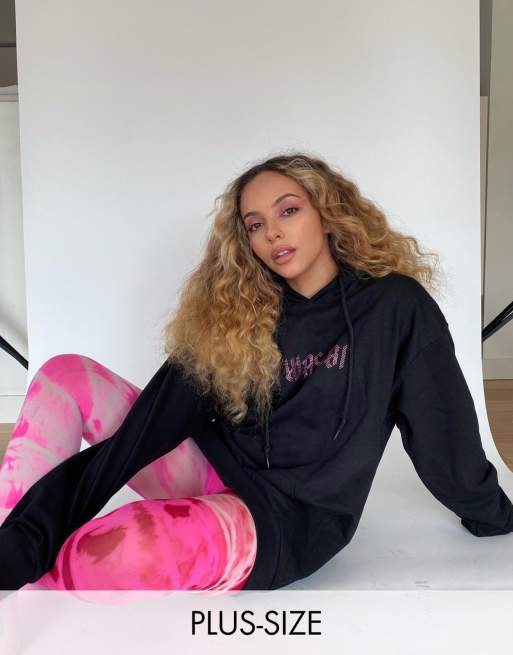 Skinnydip Curve x Jade Thirlwall relaxed hoodie with hot wasabi diamante slogan co-ord