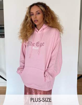 Skinnydip Curve x Jade Thirlwall relaxed hoodie with side eye rhinestone hoodie-Pink