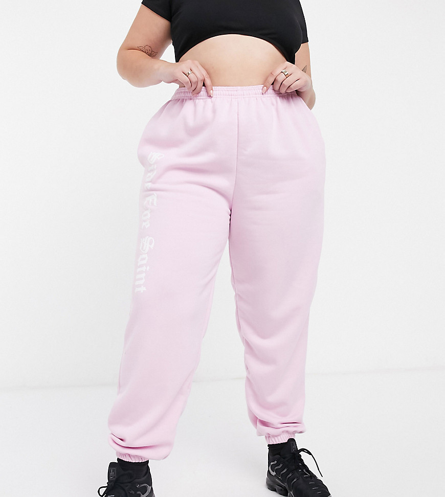 Skinnydip Curve x Jade Thirlwall sweatpants with side-eye slogan co-ord-Pink