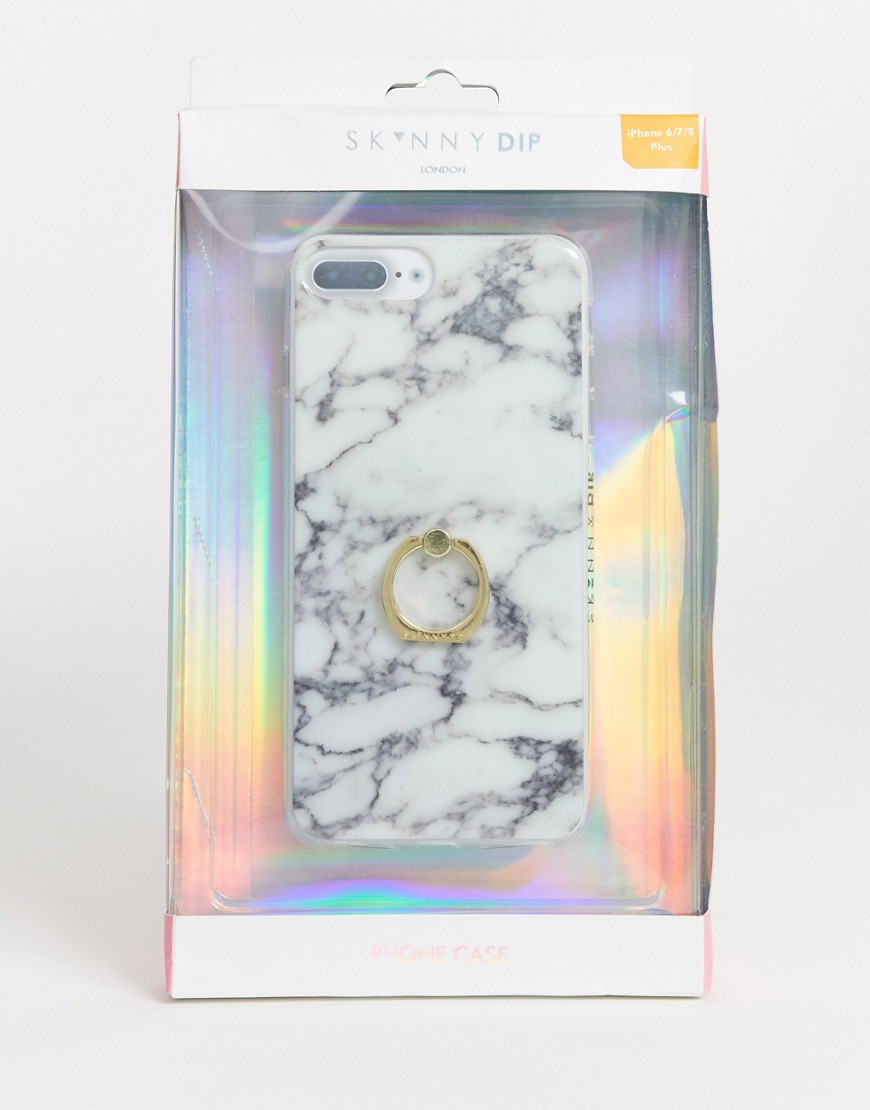 Skinnydip - Custodia per iPhone PLUS 6/6S/7/8 con anello effetto marmo-Bianco