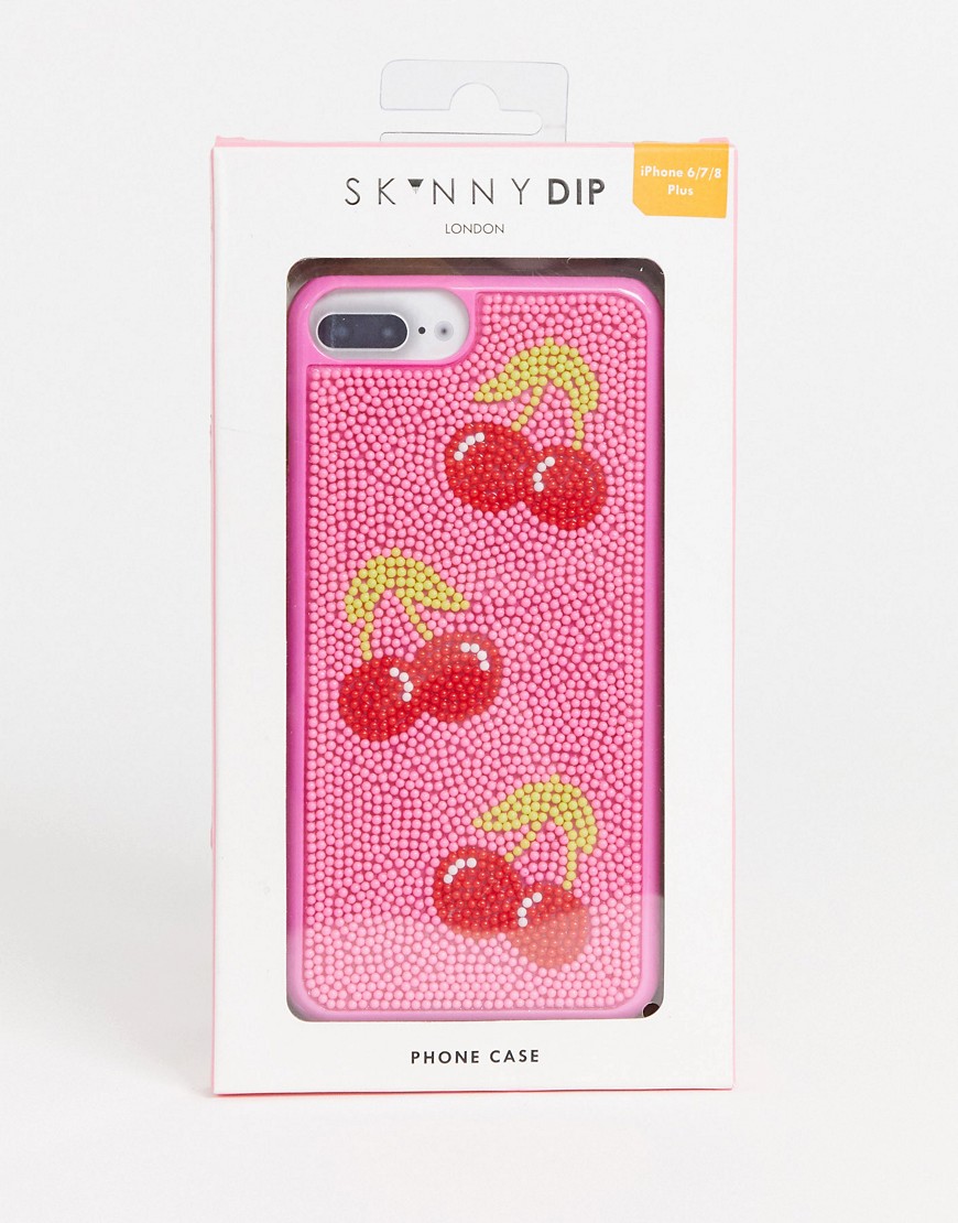Skinnydip - Custodia per iPhone PLUS 6/6S/7/8 con perline e ciliegie-Rosa
