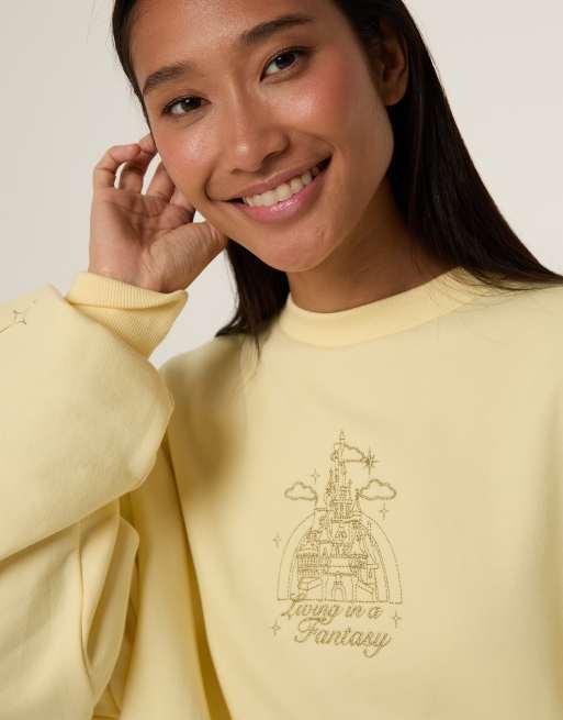 Skinnydip Disney embroidered yellow castle sweatshirt in yellow, 3 of 4