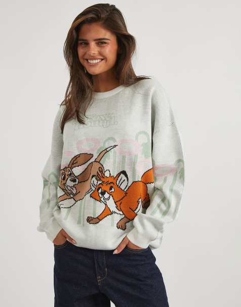 Skinnydip Disney fox and the hound flower knitted jumper in white