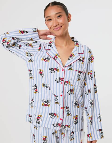 Skinnydip Disney mickey & minnie stripe pyjama set with scrunchie in blue - view 1