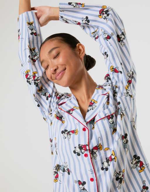 Skinnydip Disney mickey & minnie stripe pyjama set with scrunchie in blue, 3 of 4