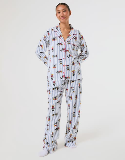 Skinnydip Disney mickey & minnie stripe pyjama set with scrunchie in blue, 4 of 4