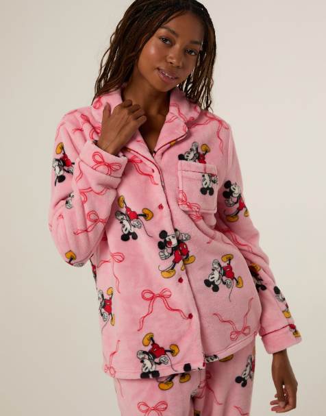 Skinnydip Disney mickey mouse bow fleece pyjama set in pink - view 1