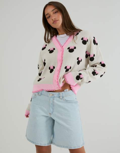Skinnydip Disney minnie mouse ecru knitted cardigan in pink