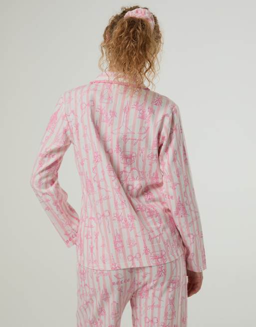 Skinnydip Disney princess stripe pyjama set with scrunchie in pink, 2 of 4