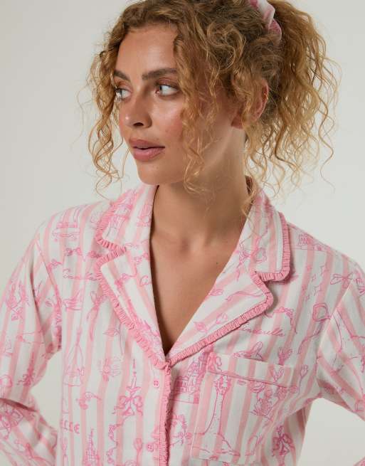 Skinnydip Disney princess stripe pyjama set with scrunchie in pink, 3 of 4