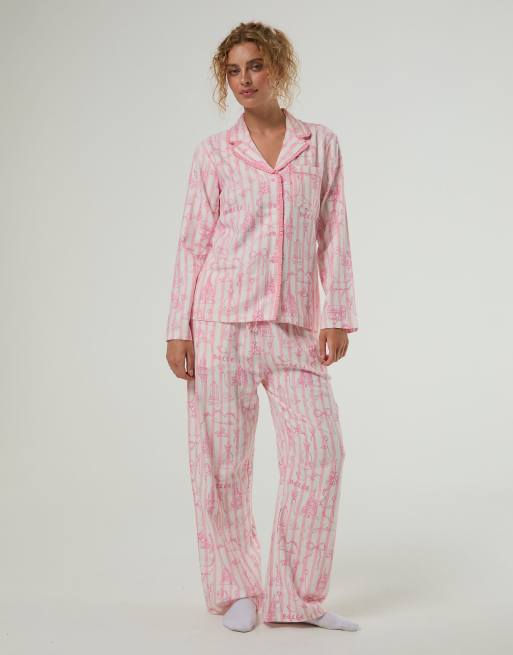 Skinnydip Disney princess stripe pyjama set with scrunchie in pink, 4 of 4