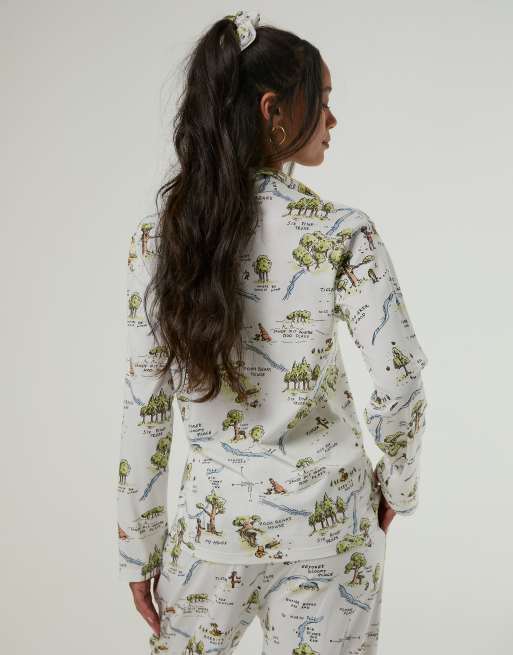 Skinnydip Disney winnie the pooh hundred acre wood pyjama set with scrunchie in white, 2 of 4