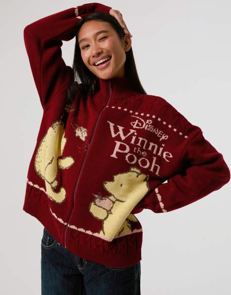 Skinnydip Disney winnie the pooh zip through knitted jumper in red - view 1