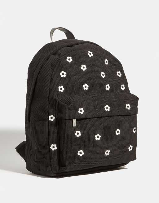 Skinnydip Ditsy flower embroidered backpack in black, 2 of 3