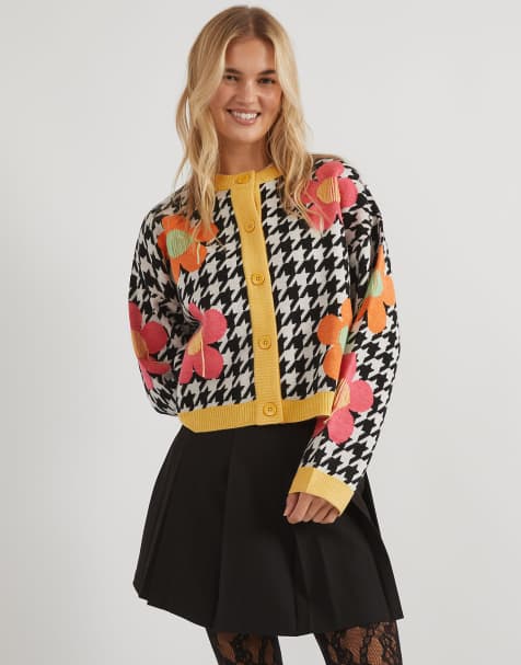 Skinnydip Dogstooth flower knitted cardigan in multi - view 1