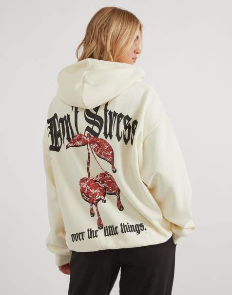Skinnydip Dont stress over the little things hoodie in ecru - view 1
