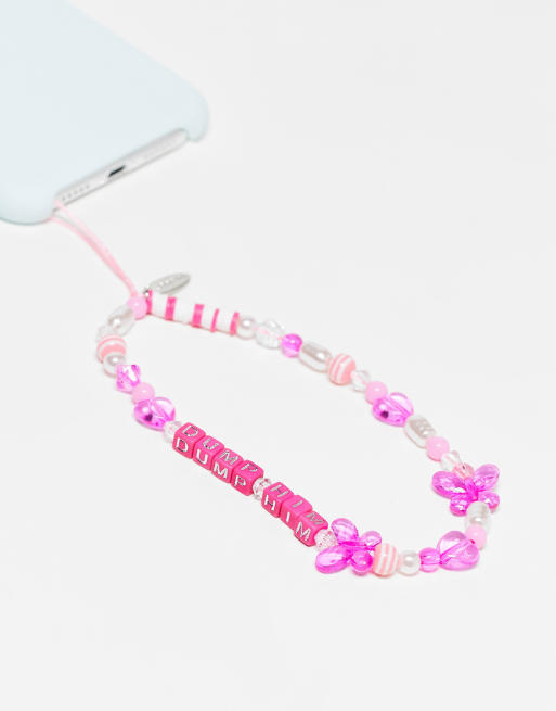 Skinnydip Dump Him heart slogan beaded phone charm in pink
