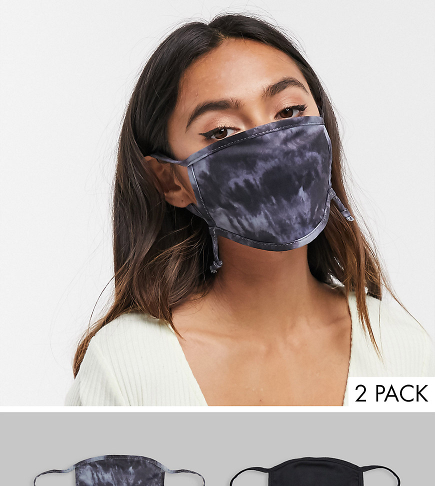 Skinnydip Exclusive 2 pack face covering with adjustable straps in plain black and tie dye print