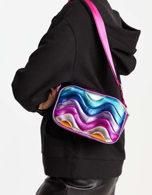 Skinnydip Exclusive Cross Body Camera Bag In Metallic Wavy Rainbow Asos 6376