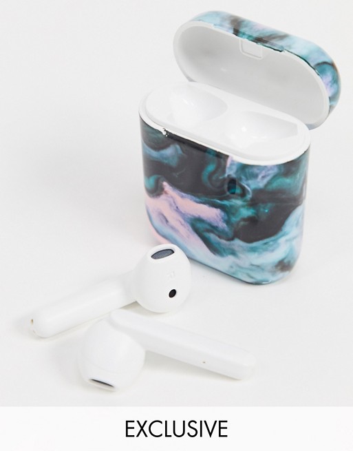 Skinnydip Exclusive earbuds with touch control and charging case in marble