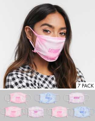 skinnydip -  – Exclusive – Gesichtsmasken mit verstellbaren Riemen und verschiedenen Wochentagen im 7er-Pack in Rosa und Blau mit Batikmuster-Mehrfarbig