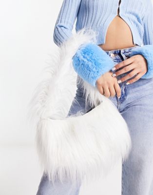 Skinnydip Exclusive shaggy faux fur shoulder bag in cream
