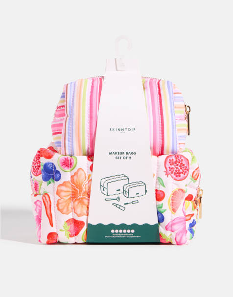 Skinnydip Exotic flower quilted makeup bag set in pink - view 1