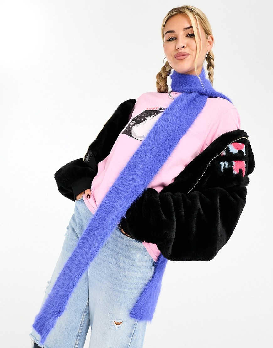 Skinnydip eyelash knit skinny scarf in cobalt blue