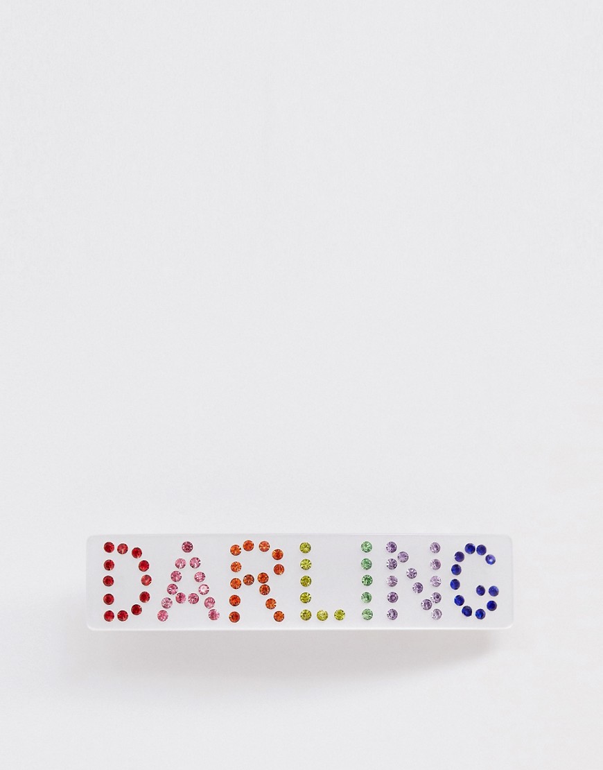 Skinnydip - Fermaglio per capelli con scritta Darling con gemme arcobaleno-Multicolore