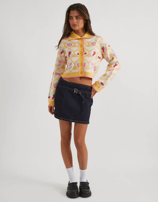 Skinnydip Floral diamond knitted cardigan in yellow, 4 of 4
