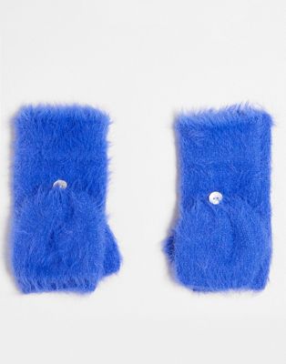 Skinnydip fluffy mittens in cobalt blue