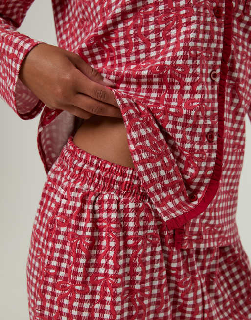 Skinnydip Gingham bow christmas pyjama set with scrunchie in red, 3 of 4