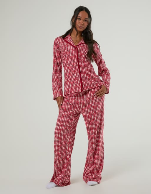 Skinnydip Gingham bow christmas pyjama set with scrunchie in red, 4 of 4