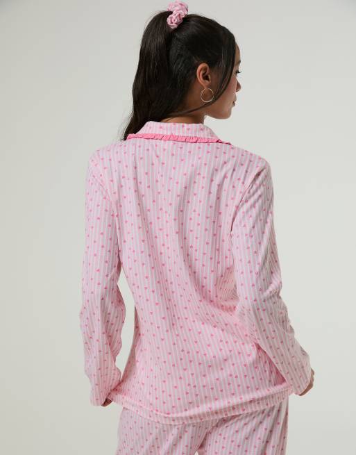 Skinnydip Heart ditsy frilly pyjama set with scrunchie in pink, 2 of 4