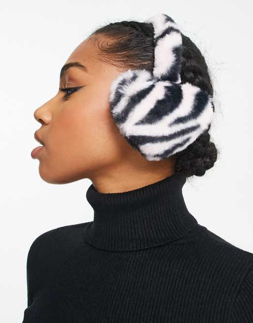 Skinnydip heart ear muffs in pink zebra ASOS
