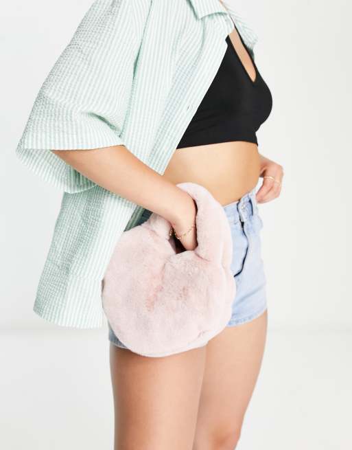 Pink Faux Fur Heart Crossbody Bag