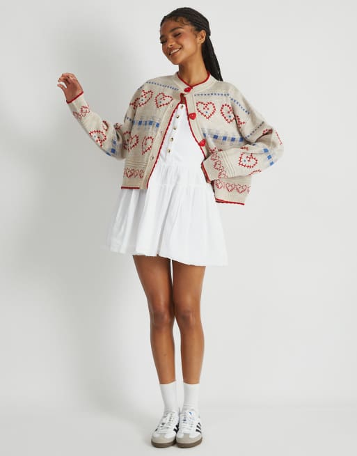 Skinnydip Heart stitch knitted cardigan in ecru, 4 of 4