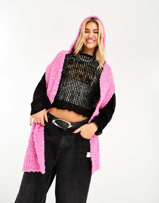 Skinnydip hooded scarf in pink boucle knit | ASOS