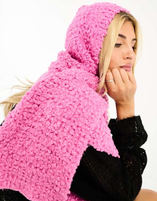 Skinnydip hooded scarf in pink boucle knit | ASOS